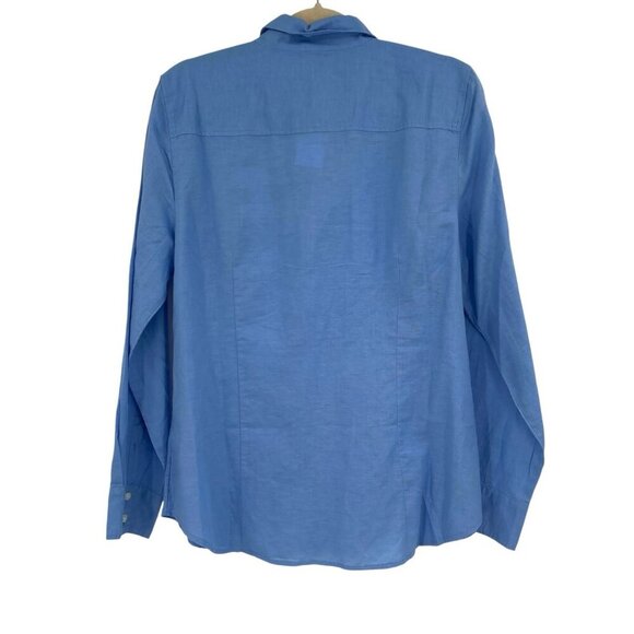 J.Crew Women's Size L Blue Linen Blend Button Up Long Sleeve Shirt NWT AL522 - Picture 2 of 10